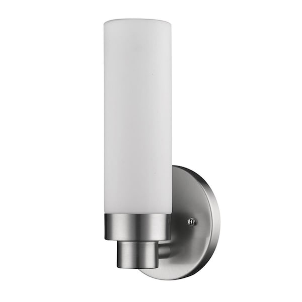 Homeroots Valmont 1-Light Satin Nickel Sconce with Etched Glass 398755 - main